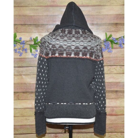 Free People Ladies Gray On My Way Hoodie Knit Sweater Size XS Mixed Print Wool - Picture 10 of 15